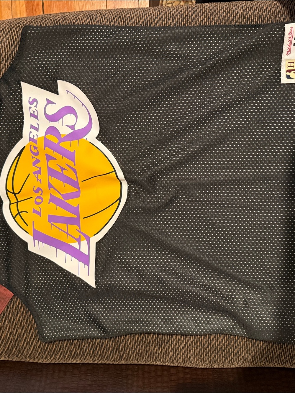 Los Angeles Lakers Black Mesh Basketball Jersey with Large Logo
